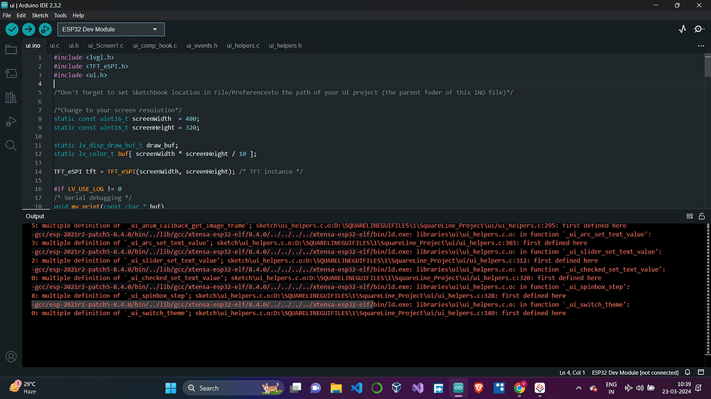 MULTIPLE definition error in Exported code files in squareline studio ...